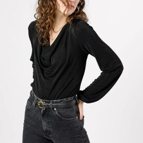 Band of the Free Aggie Cowl Neck Bodysuit Top in Black - Picture 1 of 10